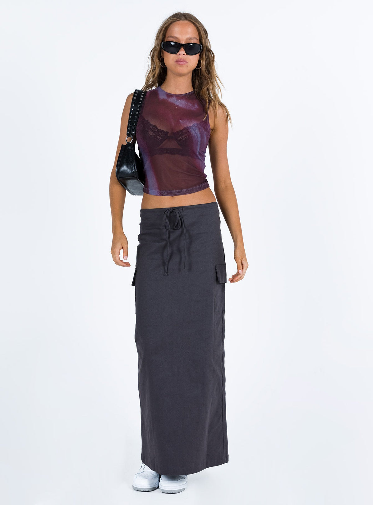 Motel Monlo Top Mesh Watercolour Wine